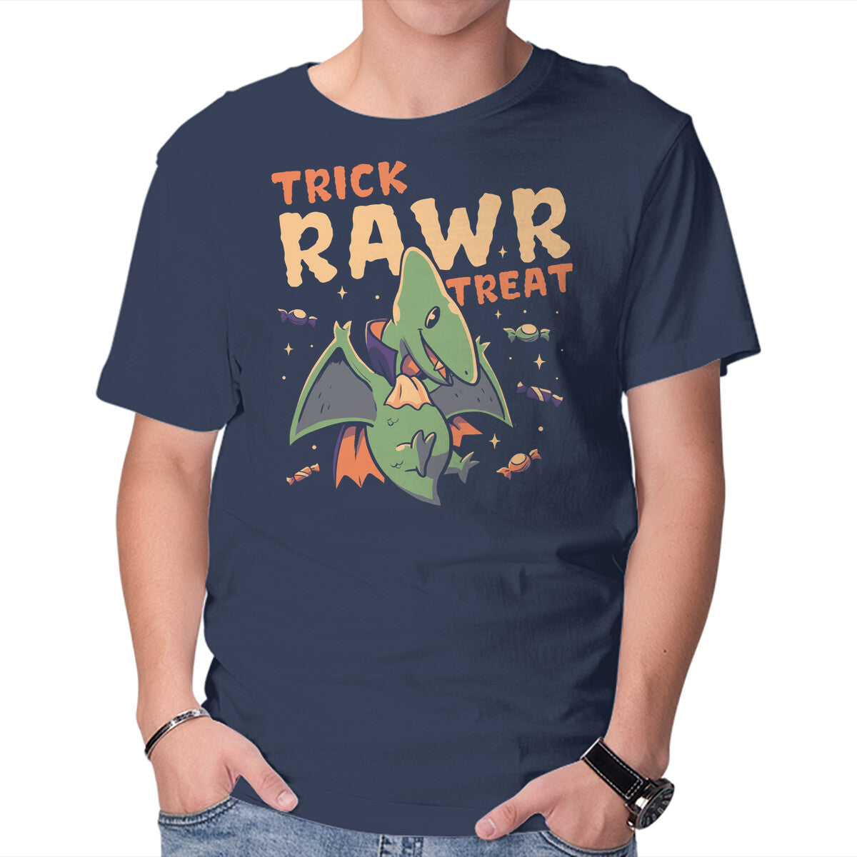 Unisex Crew Neck T-Shirt Trick Rawr Treat Graphic Short Sleeve Casual Tee XXL