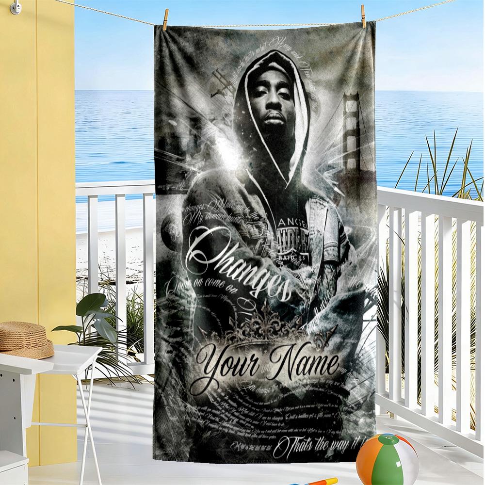 2pac Personalized Name Beach Towel Quick-Dry Soft Microfiber Perfect for Traveling Yoga Camping and Swimming