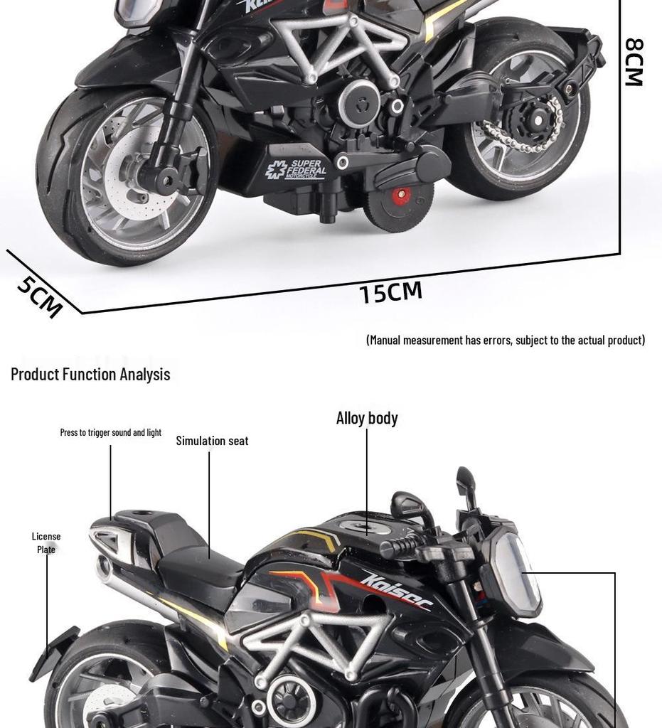 Dreamy Alloy Motorcycle Model 1:12 with Sound & Light Effects - Pull-Back Toy for Kids