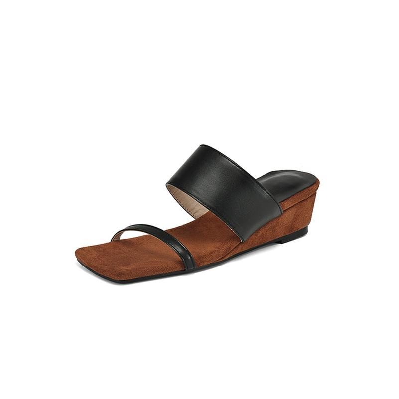 

Meotina Women Slides Square Toe Wedges Mid Heels Sandals Concise Design Slippers Ladies Fashion Shoes Summer Silver 43 33 чёрный