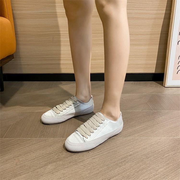 2025 Seide Spanische Nische Damen Flache Weiße Canvas-Schuhe für Frühling/Herbst - Lässiger, Sportlicher Stil