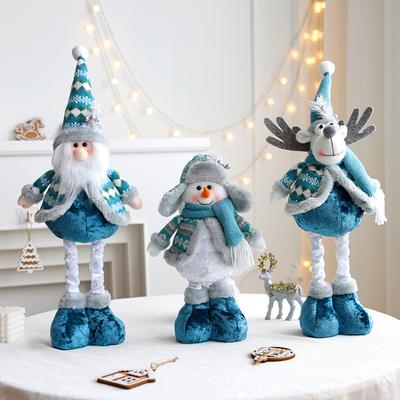 Christmas Doll Ornament Plush Standing Santa Claus Reindeer Snowman Figure with Telescope Leg