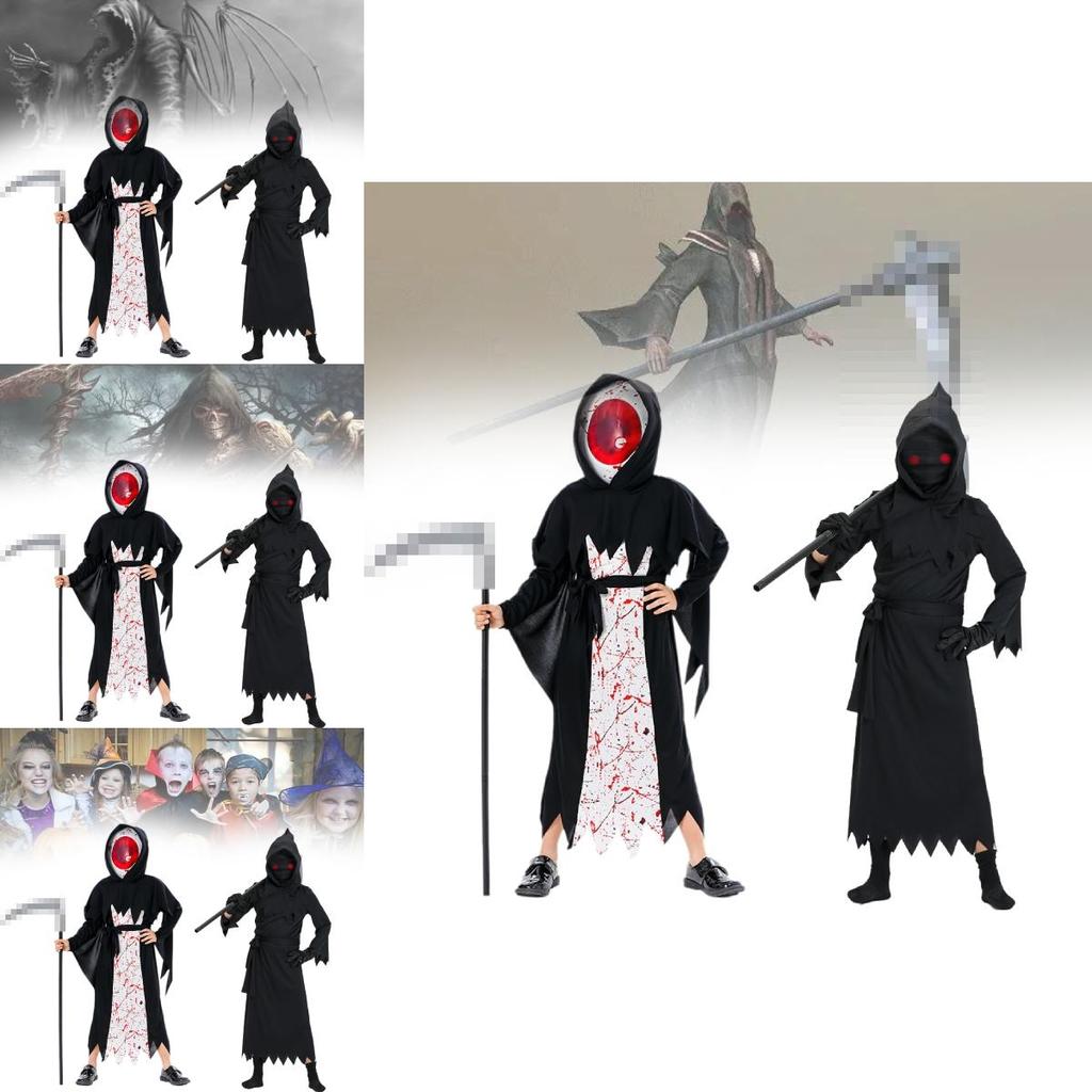 Stylish Polyester Halloween Demon Grim Reaper Cosplay Outfit For Children