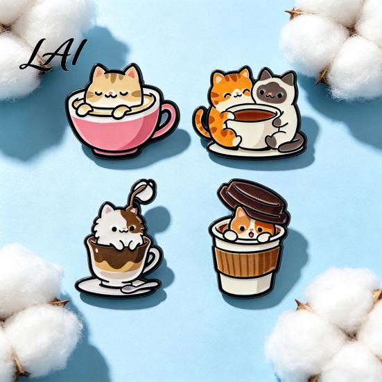 Kitten Lapel Pin Cartoon Coffee Cup Cat Brooch Enamle Pin Animal Theme Alloy Badge Clothing Accessories for Lovers Jackets Decorative Badge