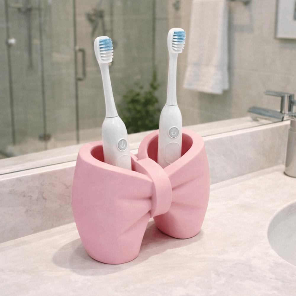 Creative Plastic Bow Shape Toothbrush Holder Lovely Lightweight Makeup Brush Rack Decorative Pen Holder Bedroom