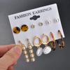 6 Pairs Women Earrings Big Geometric Round Heart Pearl Rhinestones Ear Studs