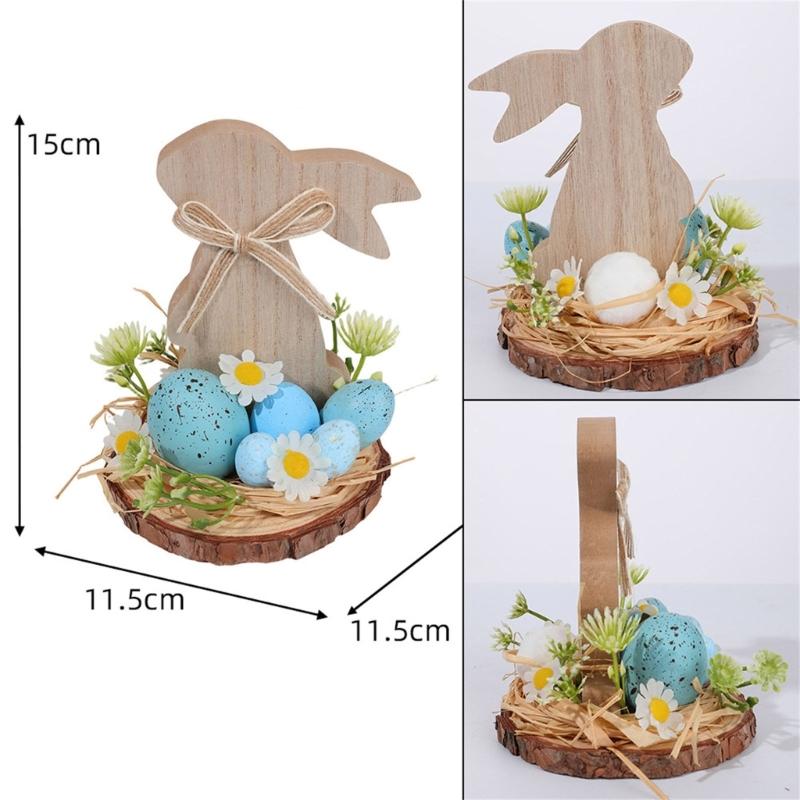 Hand Carved Wood Easter Hare Ornament Wooden Animal Figurine Festival Decoration For Mantels Tabletop Shelf Display