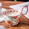 [Ceramic | Bohemian Floral] Microwave Safe Ceramic Coffee Cup |Oval-Shaped | Perfect for Afternoon Tea, Desserts,Single Cup (No Spoon Included)