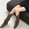 Pointed Toe High Heel Thigh-High Boots with Rivet Zipper Decoration - Women's Trend 2025
