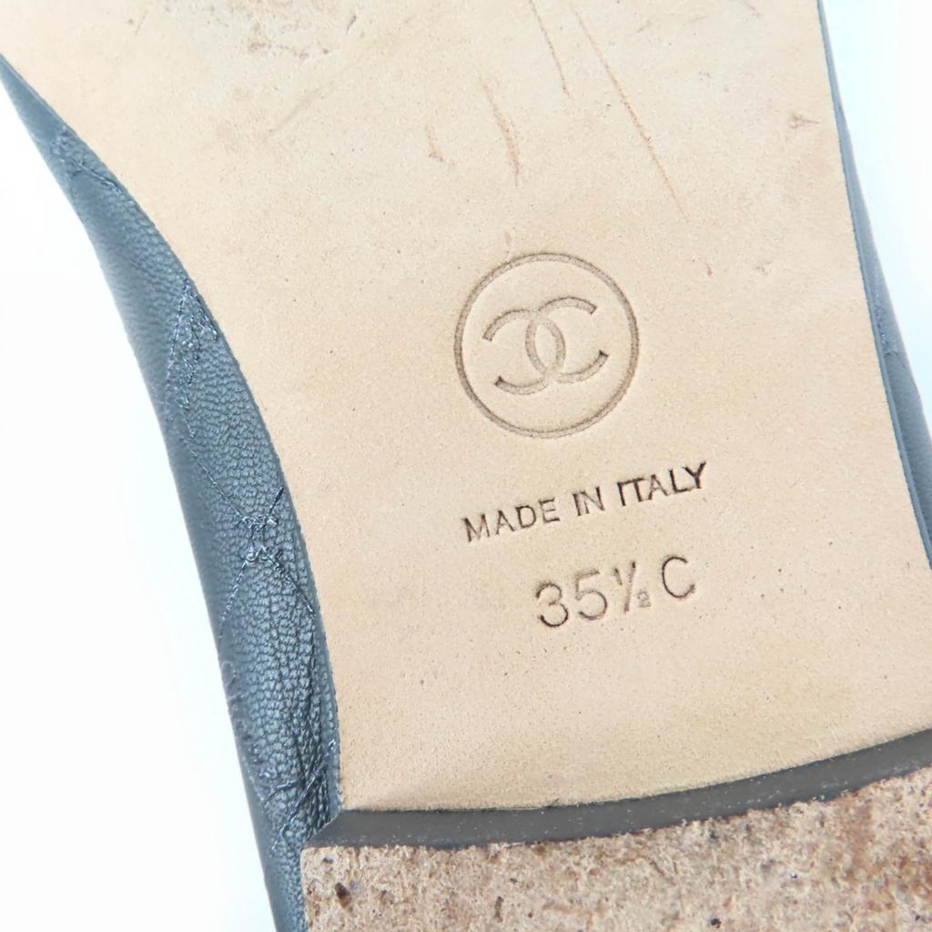 Great CHANEL Ballet Shoes COCO Mark Logo Design Leather Pumps Gray 35.5 G02819 Used