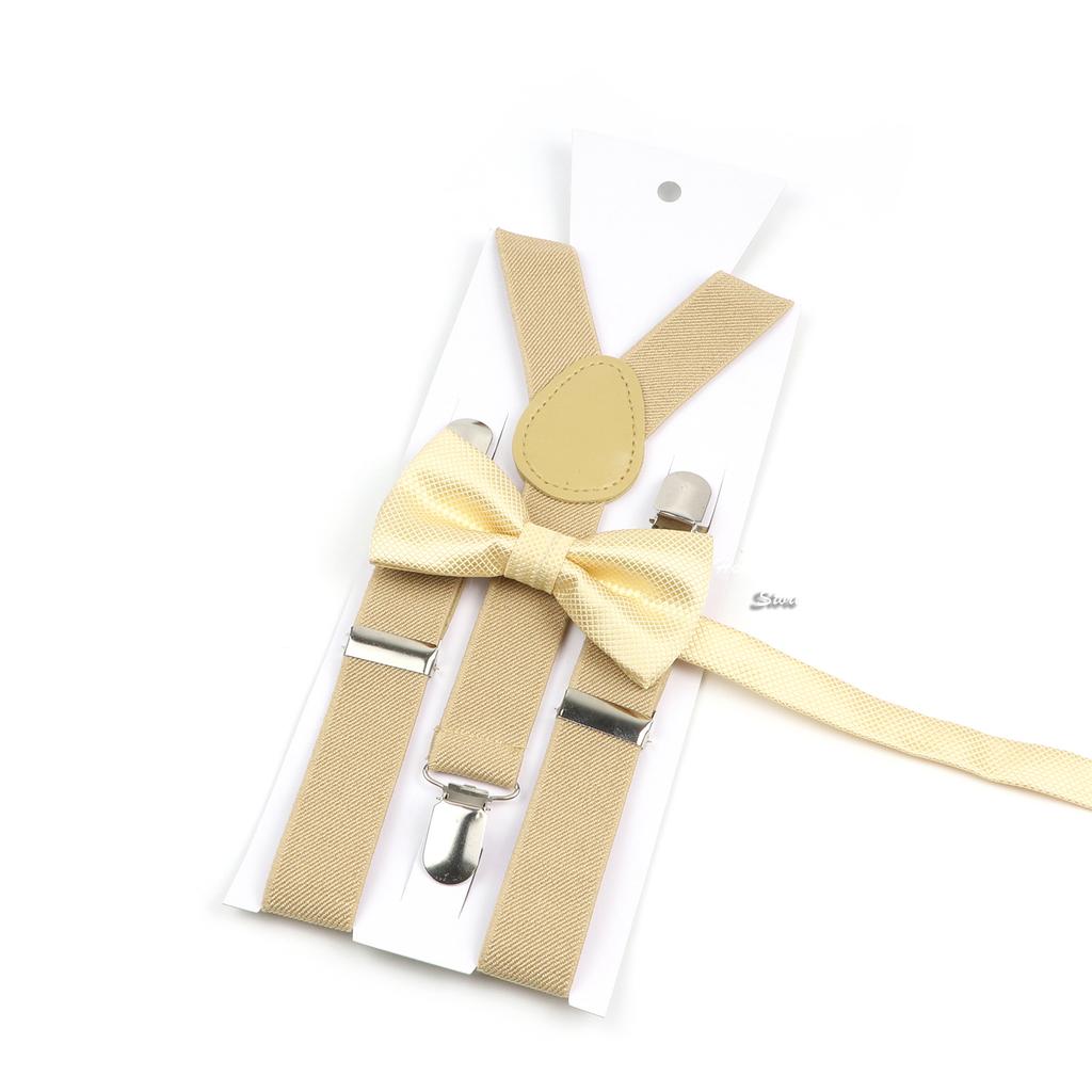 Men Kids Yellow Khaki Brown Suspender Bowtie Set Elastic Adjustable Y-Back Braces Straps Daily Father-Child Braces Accessory