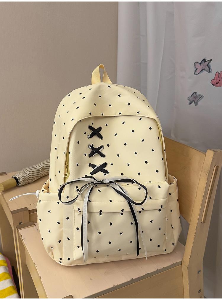 Schoolbag Star Bow Rope Backpack Women's Commuter Casual Large Capacity School Bag Lightweight Trend Versatile Fashion Backpack