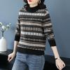 Women's Jacquard Pure Wool Sweater - Thickened Half-High Collar, Long Sleeve, Loose Knit - Autumn/Winter Fashion