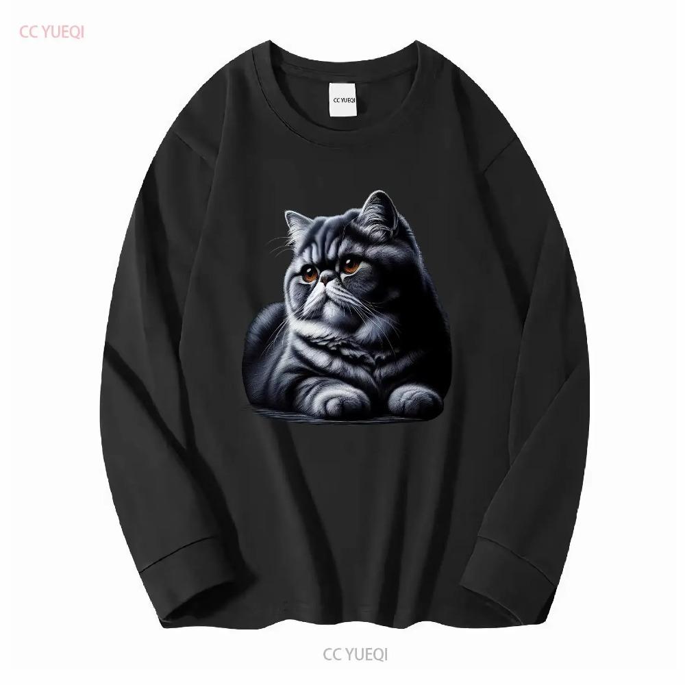 Kot egzotyczny krótkowłosy Damski T-shirt Uroczy vintage Prane ubrania projektanckie Miękki Casual Stylowy graficzny Oddychający streetwear