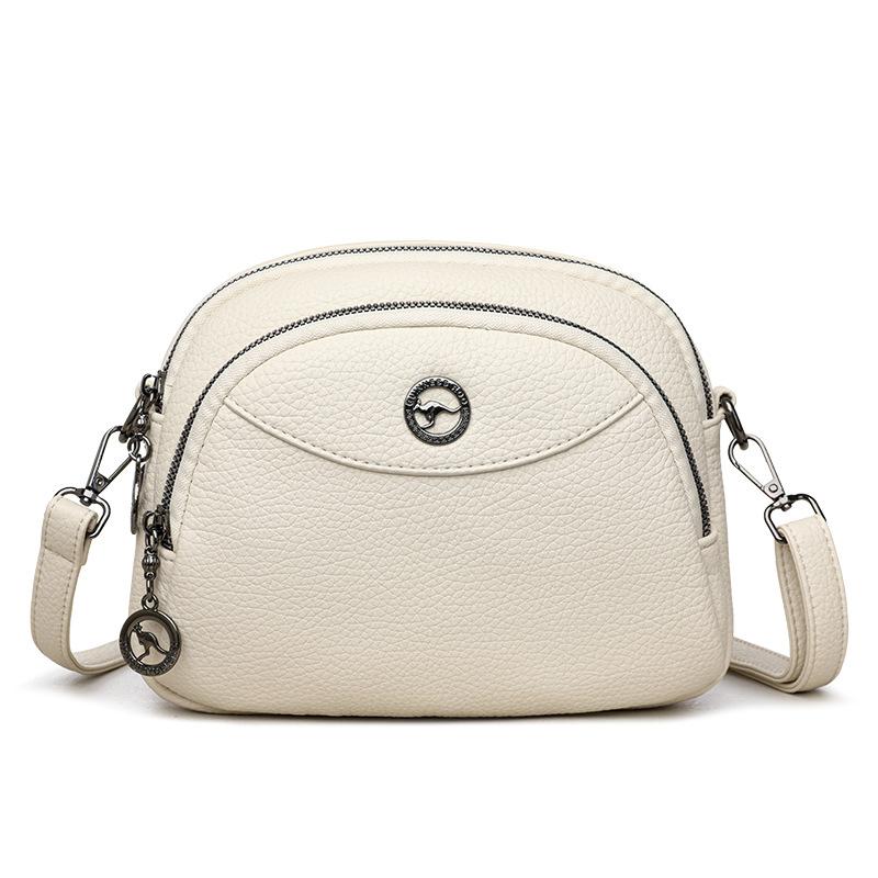 Женская сумка-ракушка винтажная многослойная на плечо легкая из мягкой кожи сумка кроссбоди бежевый