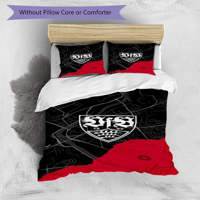 Vfb Fc Crest Printed Pattern Duvet Cover Set – includes 1 duvet cover and 2 matching pillowcases Bedroom decor Christmas gifts