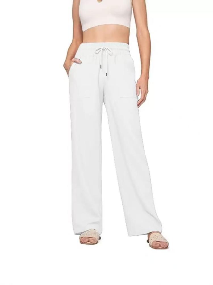 

Women s Loose Fit High Waisted Casual Pants with Pockets, Elastic Waistband, Wide Leg Trousers in Khaki Brown Beige Green Black 3XL білий