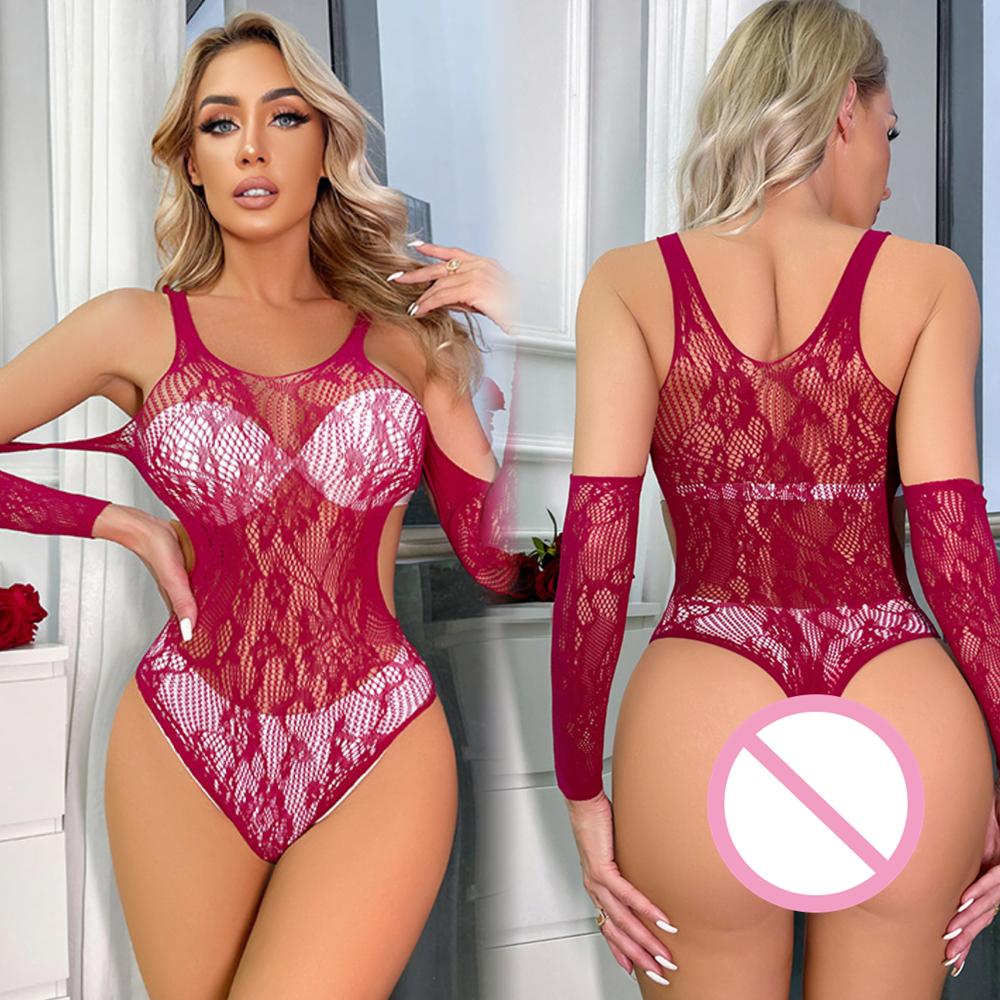 Women Sexy Mesh Bodysuit Shapewear Lingerie Outfit Erotic Fishnet Hollow Out Transparent Slim Mini Underwear Suit Costume