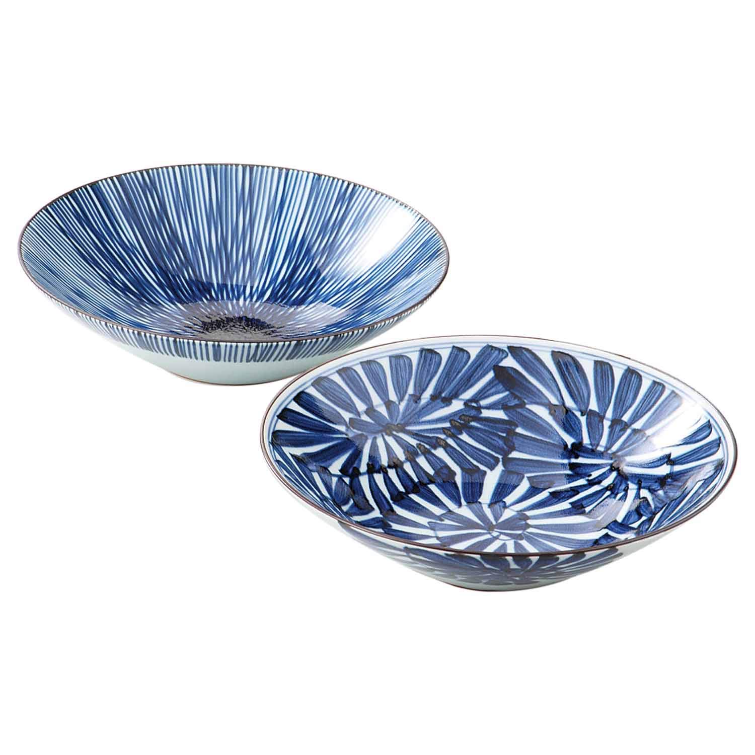 

Pair of Hasami Ware Bowls by Saikai with Antique Dyeing Gift Boxed Multi-Purpose Pottery, Hand-Painted Pattern, Blue, 19199, синий