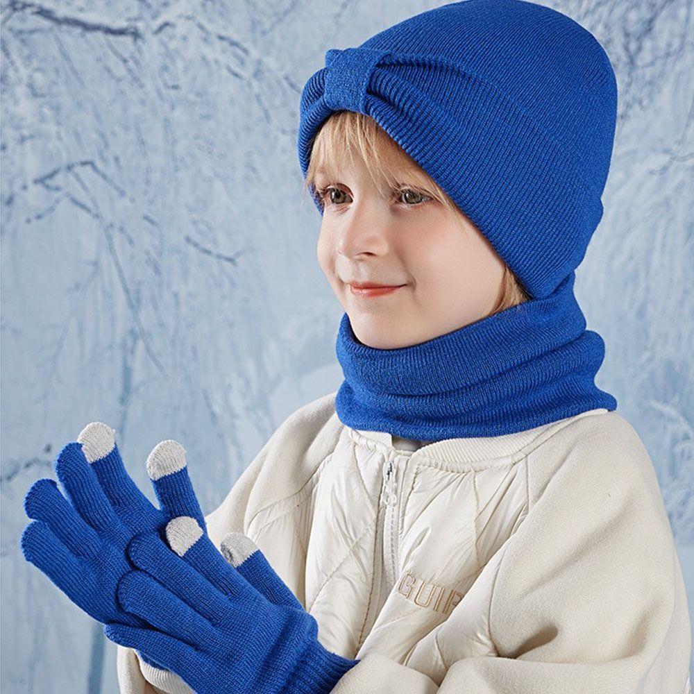 3Pcs/Set Solid Color Children Hat Scarfs Gloves Set Windproof Winter Kids Beanie Gift Set