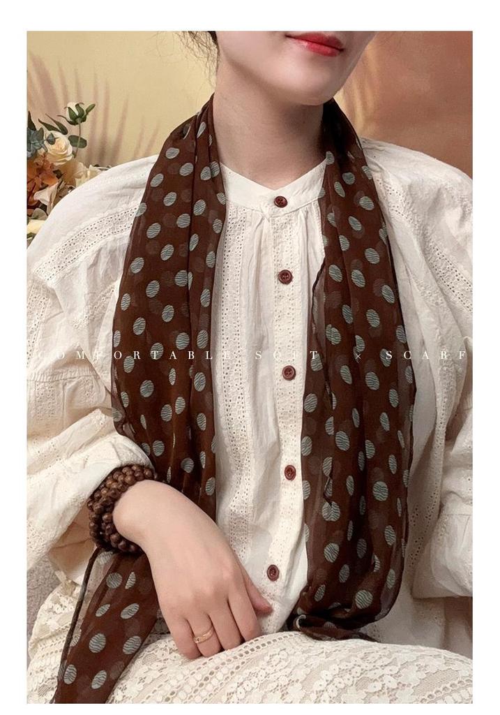 Smart Polka Dot Silk Scarf: Luxury Georgette Mulberry Shawl for Women - Spring/Summer Multifunctional Accessory
