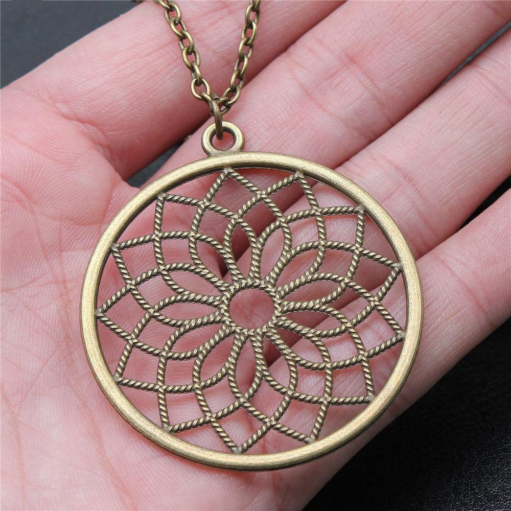 Blume des Lebens Heilige Geometrie Anhänger Antik Bronze Metall Jungen Halskette Trendiges Geschenk