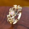 Süßer Damen Weißer Feueropal Stein Blattring Vintage Goldfarbe Hochzeits Schmuck Für Frauen