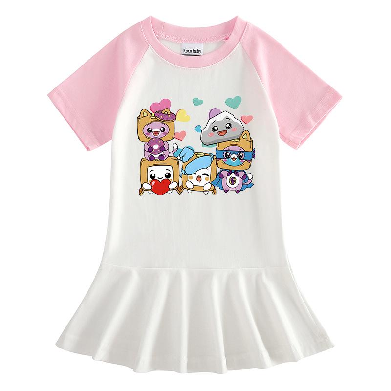 Sommerliches Koreanisches Cartoon-Mädchen-Kurzarmkleid mit gefaltetem Rüschenrock