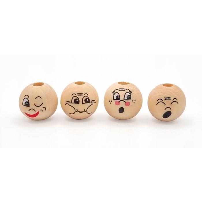 Beads - Wood - Character Face - Smiley - 8 Pieces - Child - Creative Hobbies