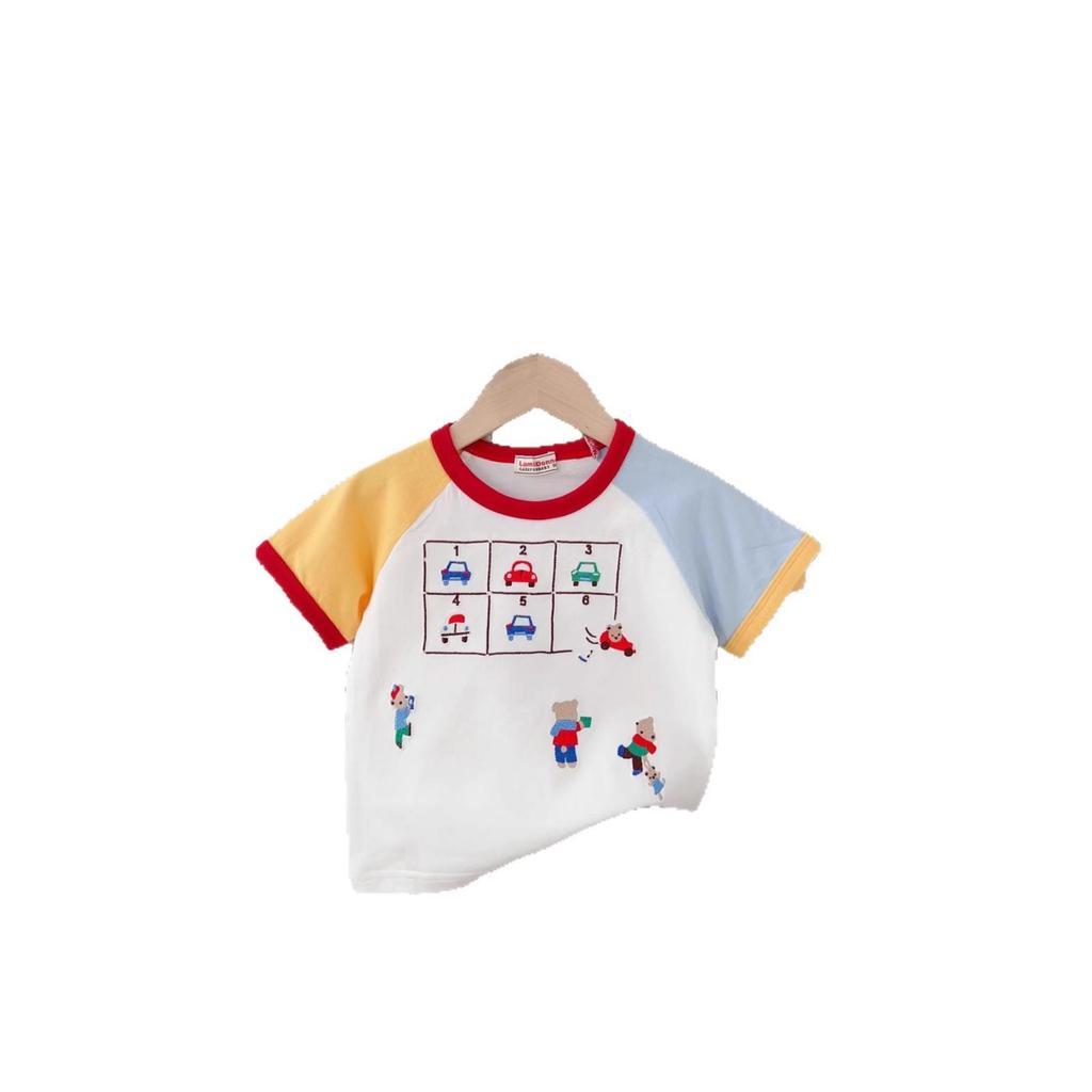 Boys' Patchwork Short-Sleeve T-Shirt - 2026 Summer Style, Round Neck, In Stock