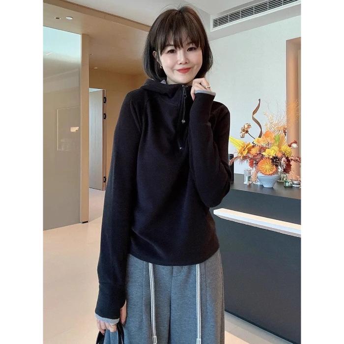 

Women s Double-Sided Plush Thickened Half-Zip Hoodie - 2025 Stylish, Slimming, Trendy Winter Sweatshirt X-Large чёрный