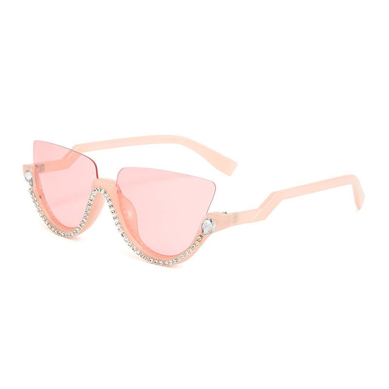 :Diamant Katzenaugen Sonnenbrille für Damen Halbrandlose Sonnenbrille Kristallrahmen Strass Brille Luxusmarke Designer