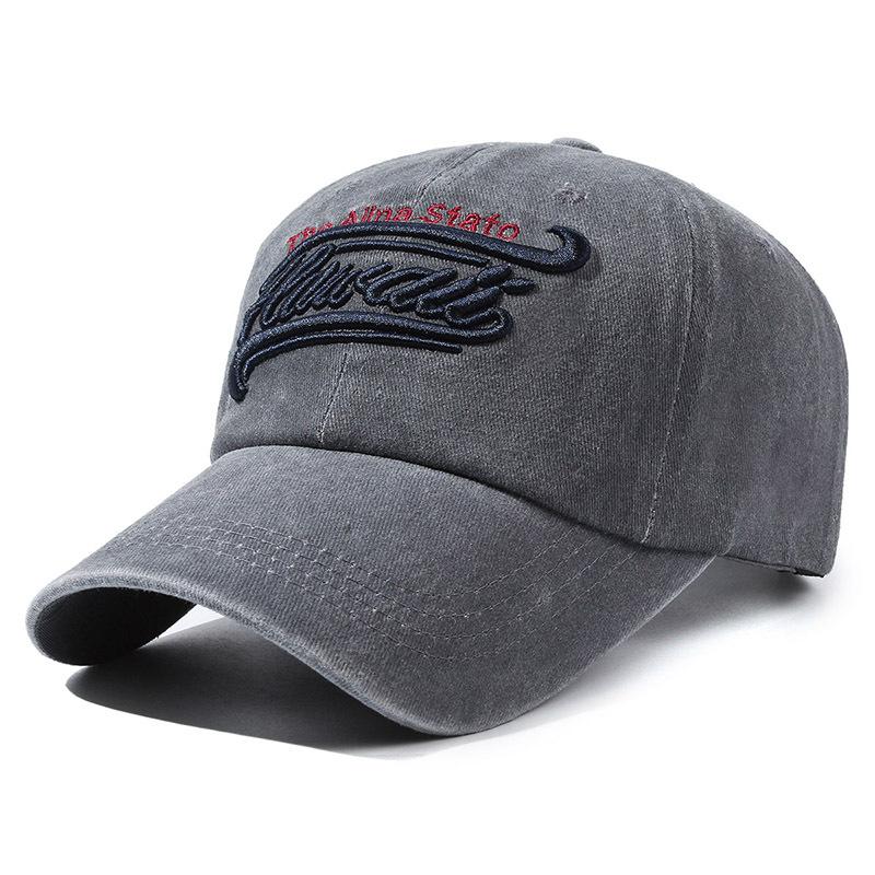 

Hat Men s Spring and Autumn Washing Embroidery Alphabet Baseball Cap Retro Peaked Cap Women s Tide Casual Shade Sports Sun Hat 56-60cm серый