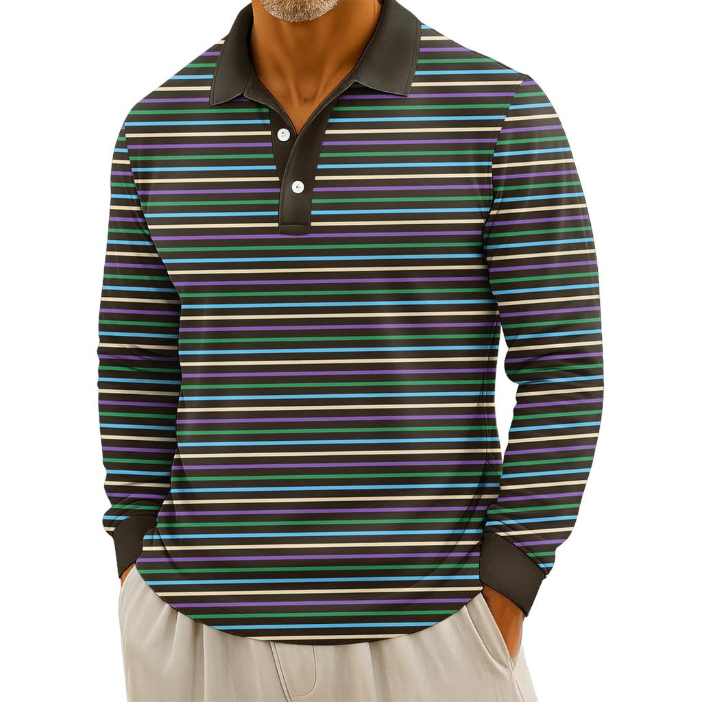 Pánské ležérní pruhované topy s dlouhým rukávem a zapínáním na knoflíky