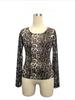 Independent Station Summer Women's Fashion Transparent Leopard Printed Mesh Round Collar Long Sleeve Slim T-shirt Versatile Fashion Shirt