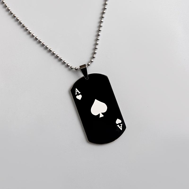 European and American fashion Stainless Steel necklace creative playing cards Ace of spades heart pendant Men's sweater chain jewelry