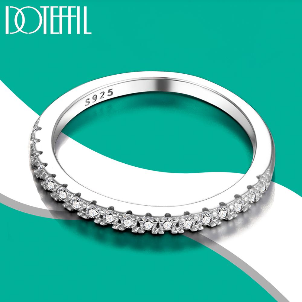 Moissanite Ring 925 Silver with White Gold Plated Full Diamond Eternity Band Engagement Wedding Rings for Women