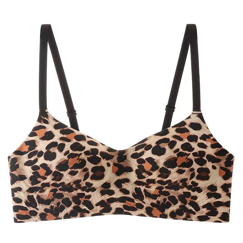 Leopard Print Push-Up Bra for Large Breasts: Slimming, Side Fat-Gathering, Anti-Sag, Sexy Back Design