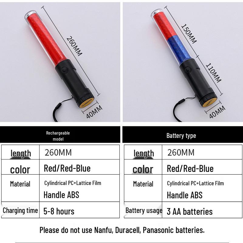 Rechargeable 26CM LED Glow Stick Traffic Baton with Multifunctional Warning Support