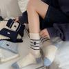 Fall Vintage Children's Striped Embroidered Mid-calf Cotton Socks In Color-painted Style Women's Long Socks