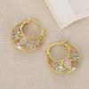 Huitan Trendy Flower Hollow Out Design Metal Hoop Earrings For Women Wedding Party Engagement Daily Luxury Accessories Gift