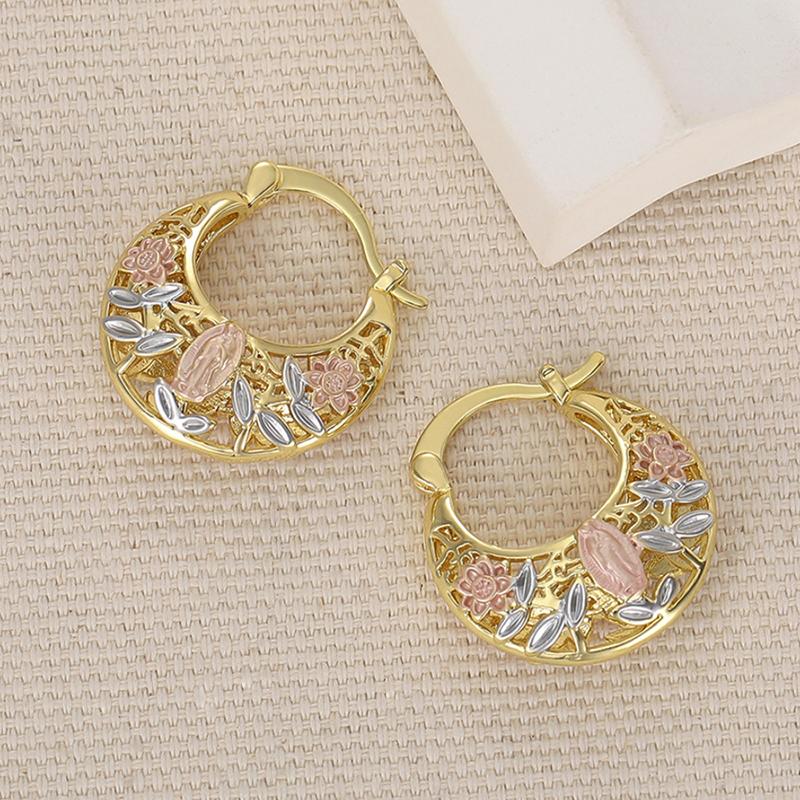 Huitan Trendy Flower Hollow Out Design Metal Hoop Earrings For Women Wedding Party Engagement Daily Luxury Accessories Gift