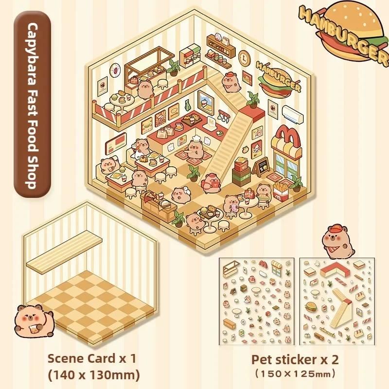 1-10Sets 3D Sticker Set Cartoon Diorama for Journal Scrapbooking Red Xiaohongshu DIY Craft ASMR Relaxation Miniature House Scene