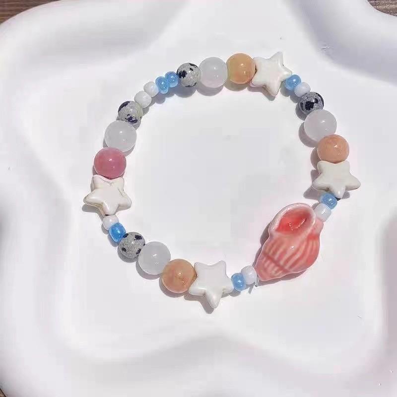 Ceramic Macaron Stylish Sea Shell Beaded Bracelet Womens Sweet Fresh Design Summer
