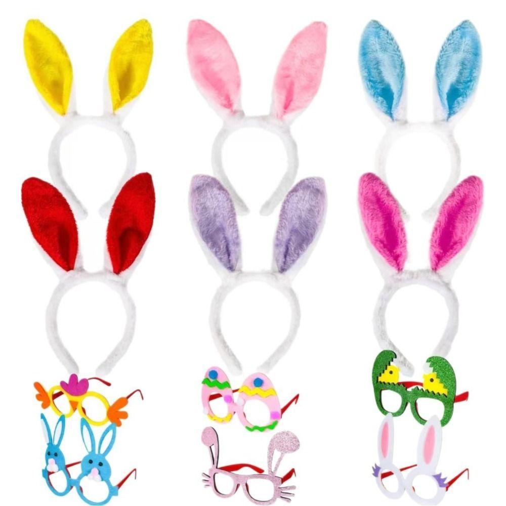 

6/12Pcs Set Plush Easter Glasses Headbands Party Decorations Bunny Ears Hairband Dress Up 6Pcs Set Style4