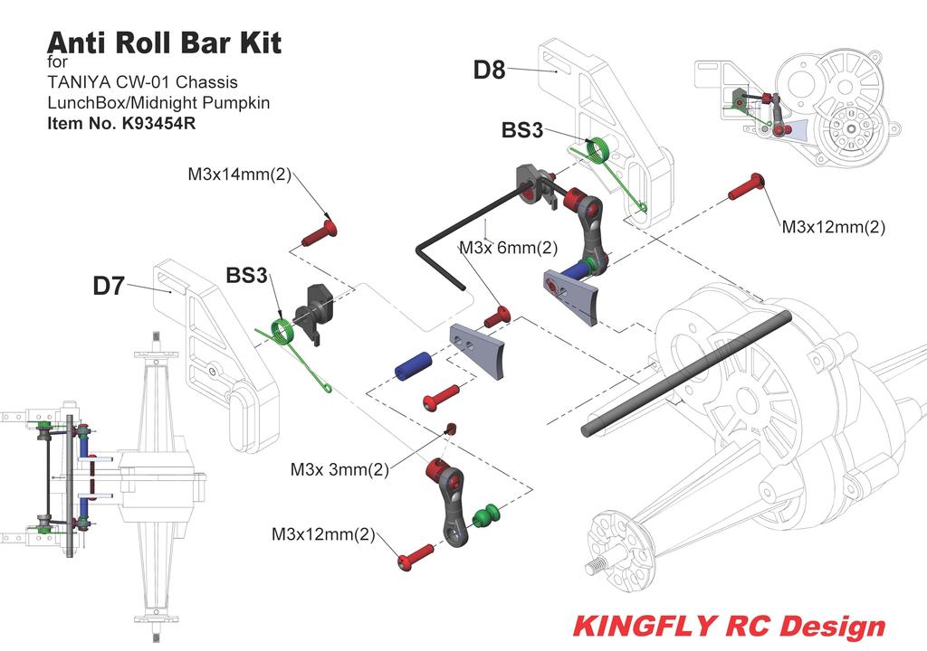 KF RC OP Parts Stabilizer Rod Set (Rear) for Tamiya 1/10 CW-01 Lunchbox/Midnight Pumpkin