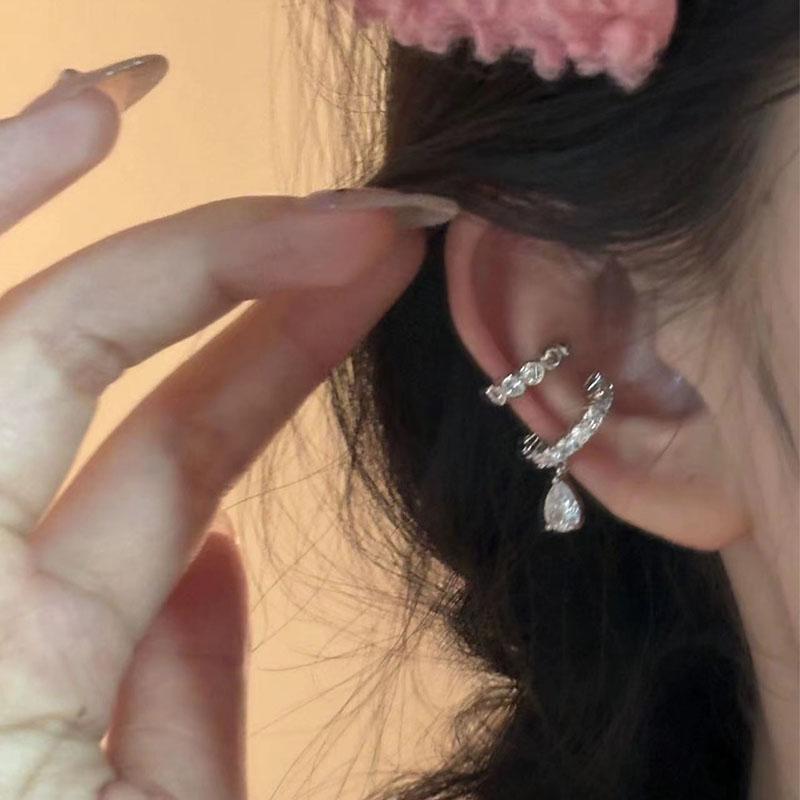 2Pcs Waterdrop Zircon Korean Ear Cuff Clip On Earrings for Women No Piercing C Shape Clip Ear Luxury Rhinestone Y2K Jewelry