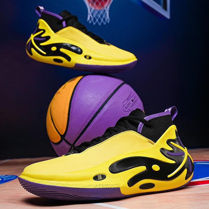 Men's Basketball Shoes Flame Pattern Non-slip Cushioning High-top Sports Sneakers