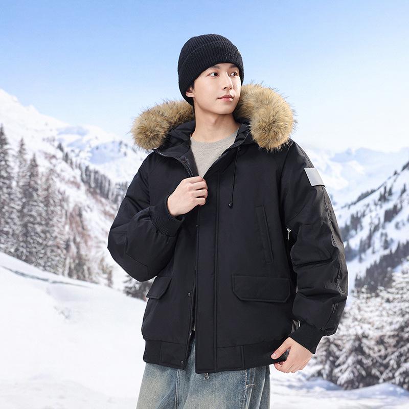 Men s American Style Cotton Parka with Removable Fur Collar Hood, Thick Workwear Winter Jacket Large