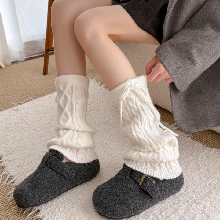 Arctic Velvet Slimming Cable Knit Tie-Up Leg Warmers, Autumn/Winter Stacked Thick Socks